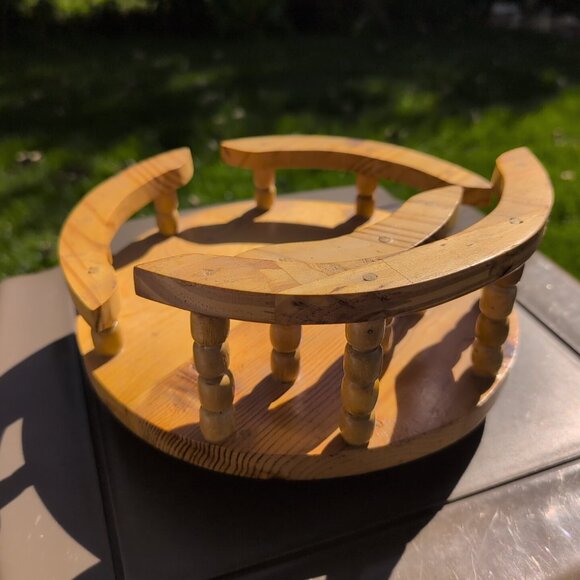 Vintage Handmade Round Tabletop Lazy Susan - Wooden - Picture 4 of 8